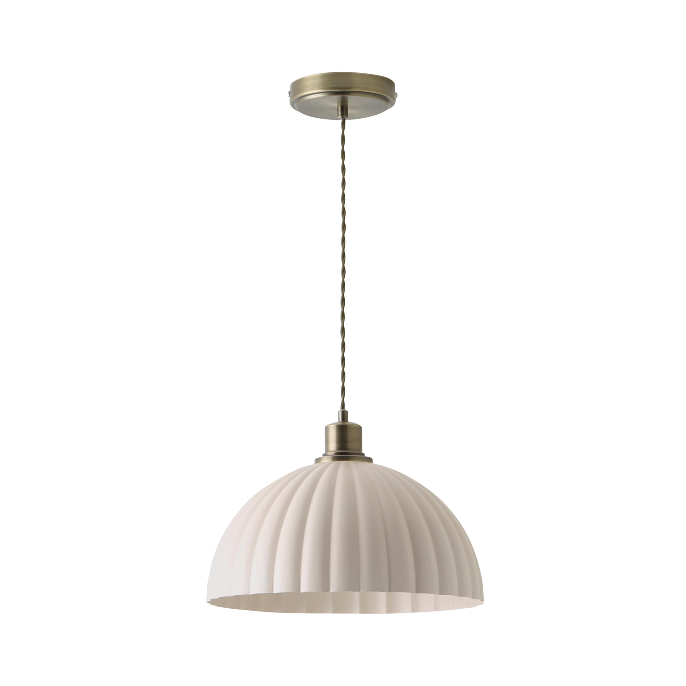 ValueLights Bourton Cream Ribbed Dome Pendant Ceiling Light with Bulb in Gold