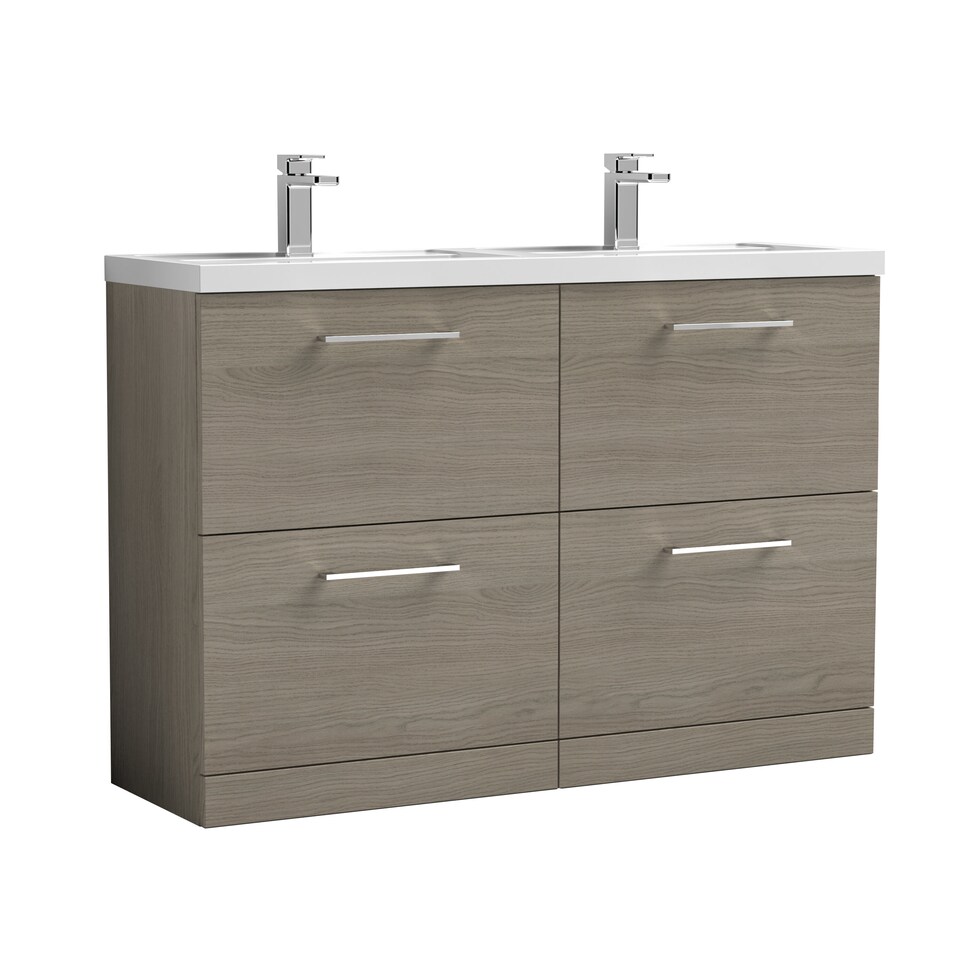 image 1 of Level 1200mm Floor Standing 4 Drawer Unit & Double Basin - Solace Oak