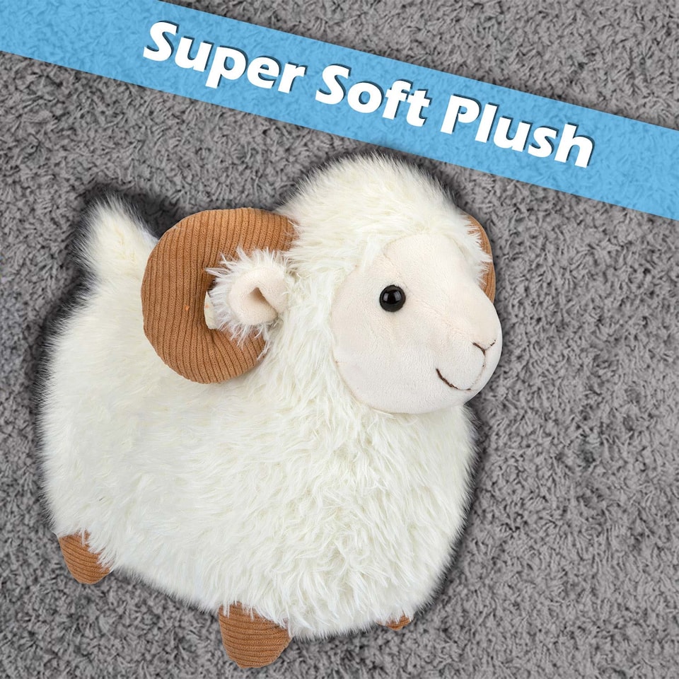 image 1 of vfm-estore Sheep With Horns Soft Plush Toy - Huggable White Farm Animal Stuffed Toy