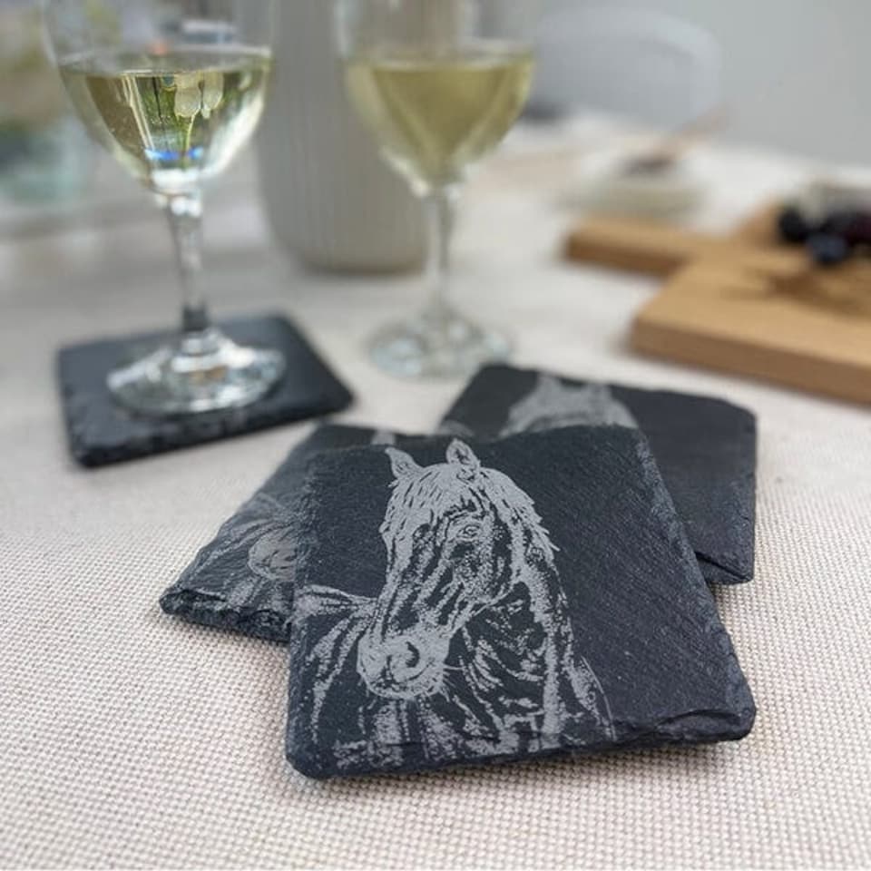 image 1 of The Just Slate Company Set of 4 Horse Portrait Slate Coasters