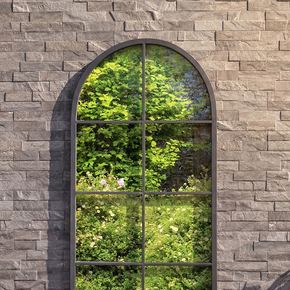 image 1 of Charles Bentley Bern Arch Mirror in Black Weather Resistant