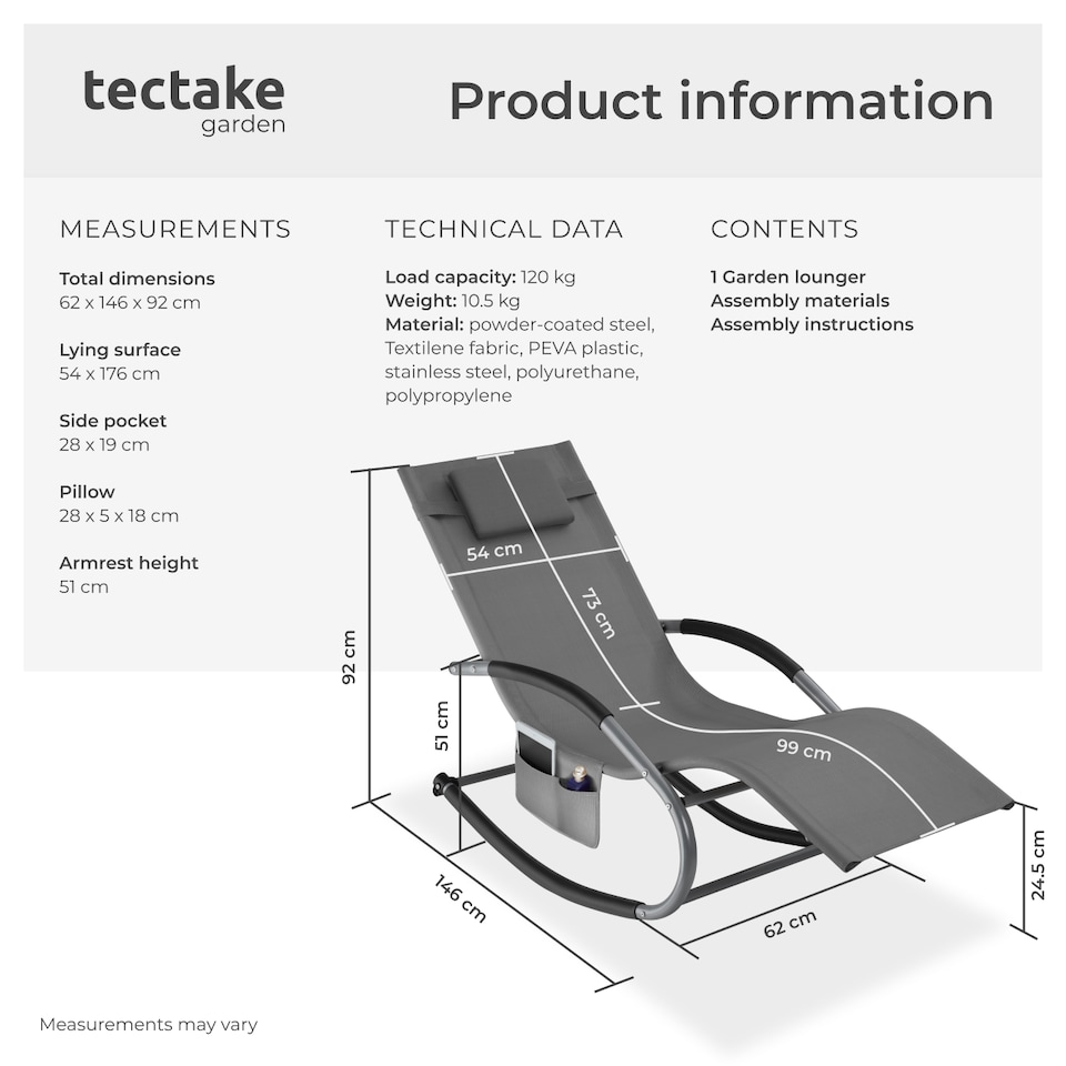 image 1 of Sun Lounger Taya with a Modern Design, Rocking Function and Breathable Surface | Grey | grey | 1