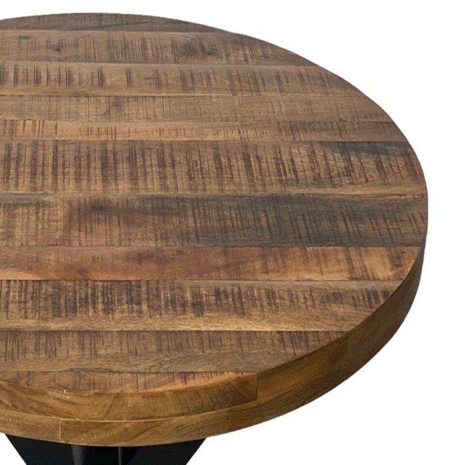 image 1 of Industrial Round X Leg Dining Table - FLAT PACK LEGS - Mango Wood/Iron - L170 x W170 x H76 cm - PP Sawn Finish - Assembly Required Brown