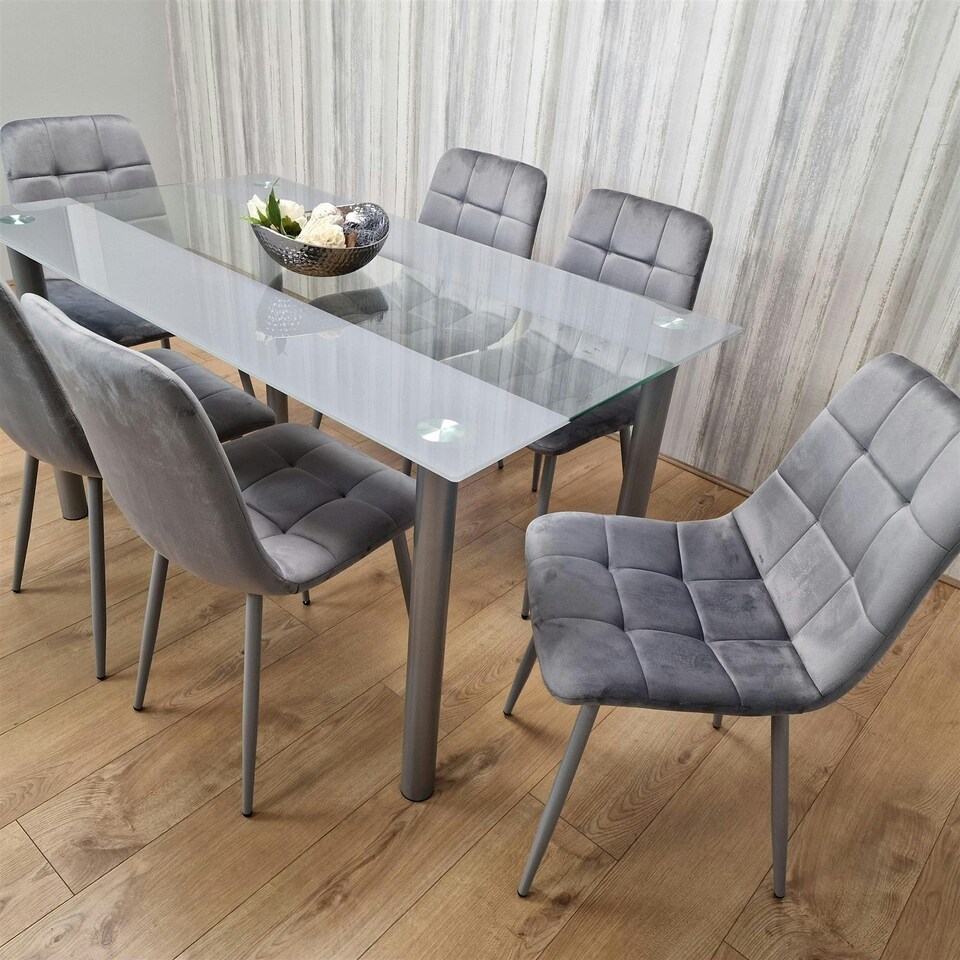 image 1 of Dining Table Set with 6 Chairs Dining Room, and Kitchen table set of 6 Clear