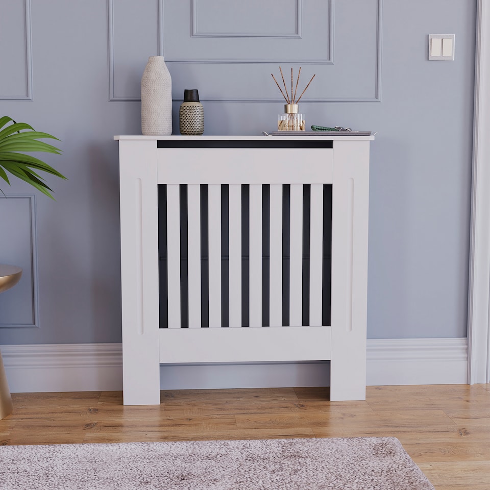 image 1 of Vida Designs Chelsea Radiator Cover Painted MDF Slatted Cabinet, White, 78cm