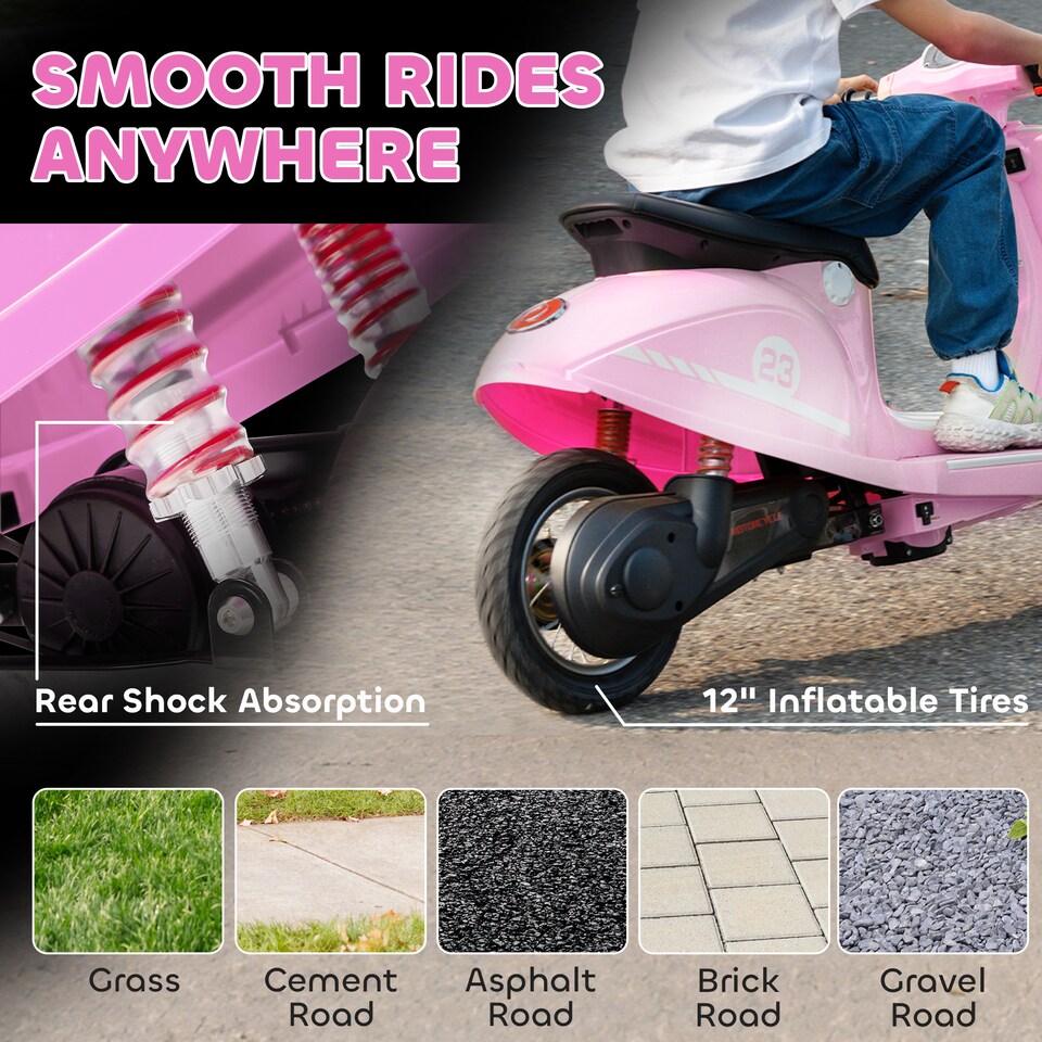 image 1 of AIYAPLAY Kids Electric Motorbike, 24V Battery Powered Ride on Motorcycle with Manual Throttle, Brakes and LED Lights for Ages 8-12 Years Old Boys and Girls | Pink