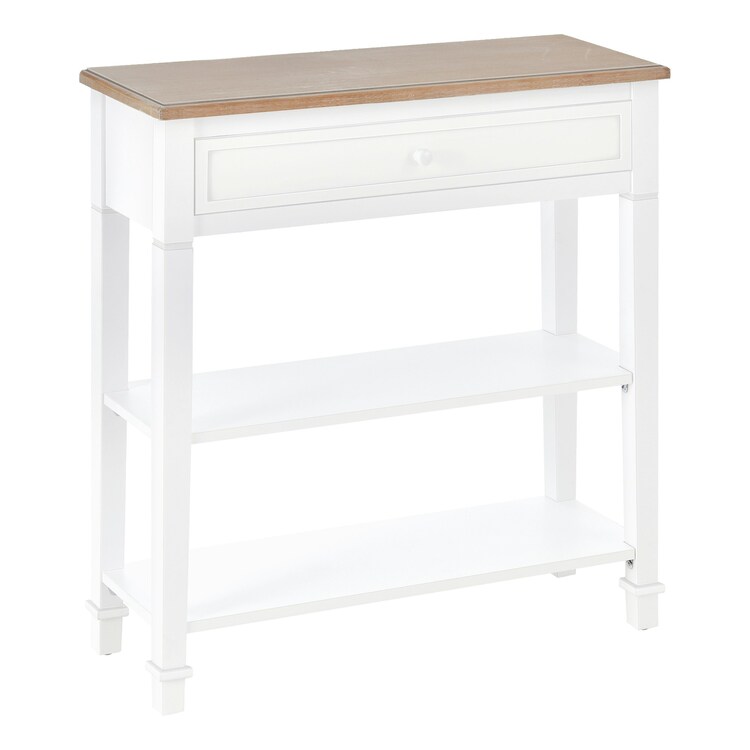 Homcom 80X75Cm Console Table W/ Drawer 2 Shelves Worktop Handle White | White