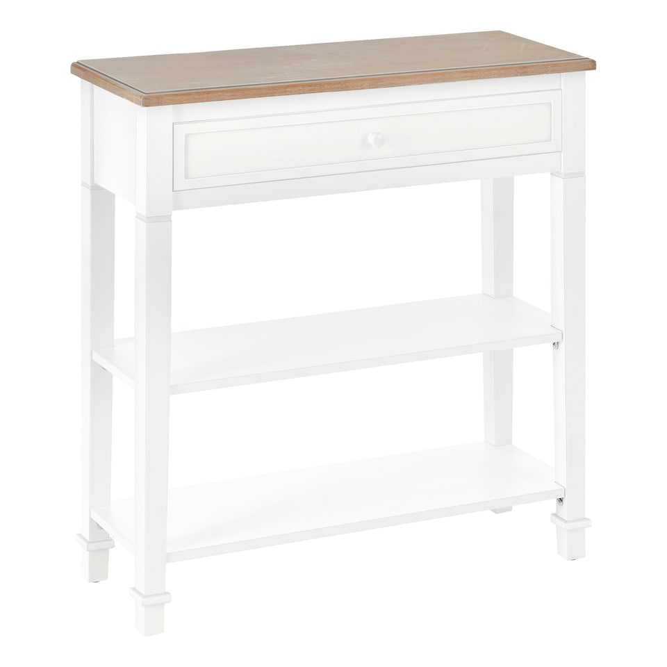 image 1 of HOMCOM 80x75cm Console Table w/ Drawer 2 Shelves Worktop Handle Retro White White | White