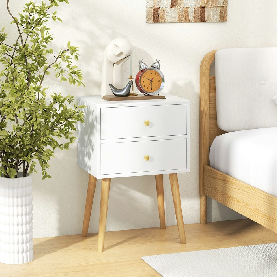 image 1 of COSTWAY Nightstand 2-Drawer Bedside Table w/Storage White White