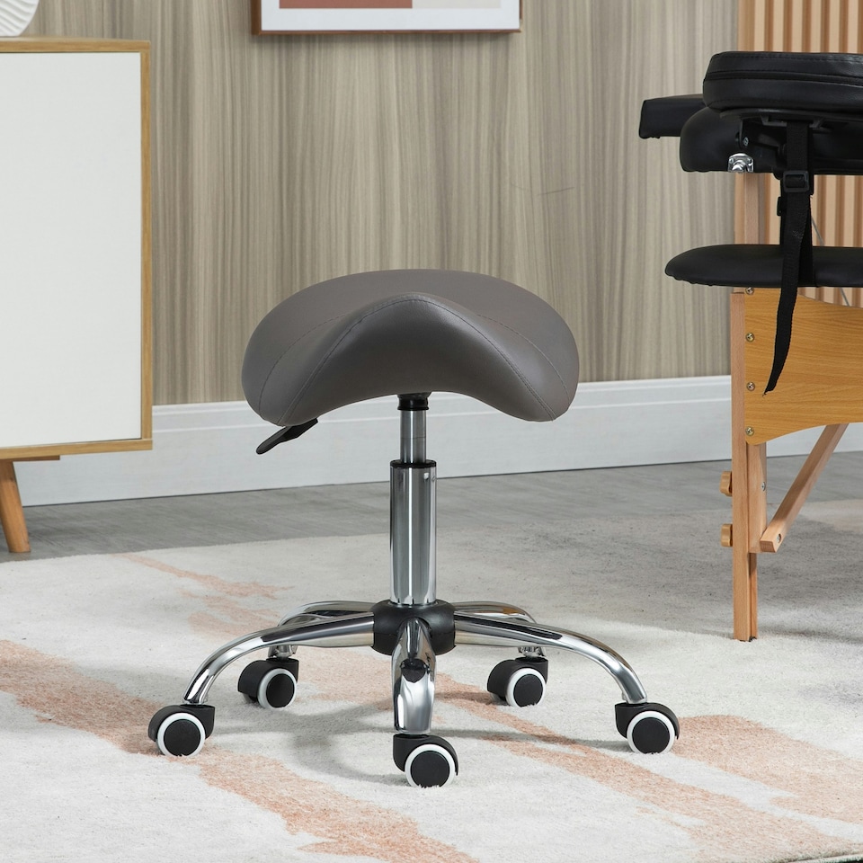 image 1 of HOMCOM PU Leather Saddle Stool w/ Moulded Padded Seat Adjustable Height Grey