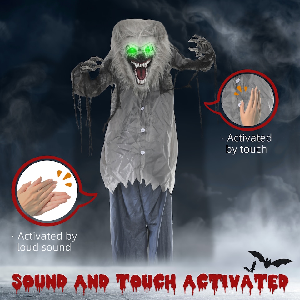 image 1 of HOMCOM 210cm 83 Skeleton Werewolf Outdoor Halloween Decoration, Halloween Animatronic with Sound Activated, Light Up Eyes, Sound Effects, Animated Prop for Haunted House