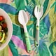 image 3 of OHS Summer Print Plastic Picnic Salad Bowl Utensil Set Lightweight | Green | Colourful Palm