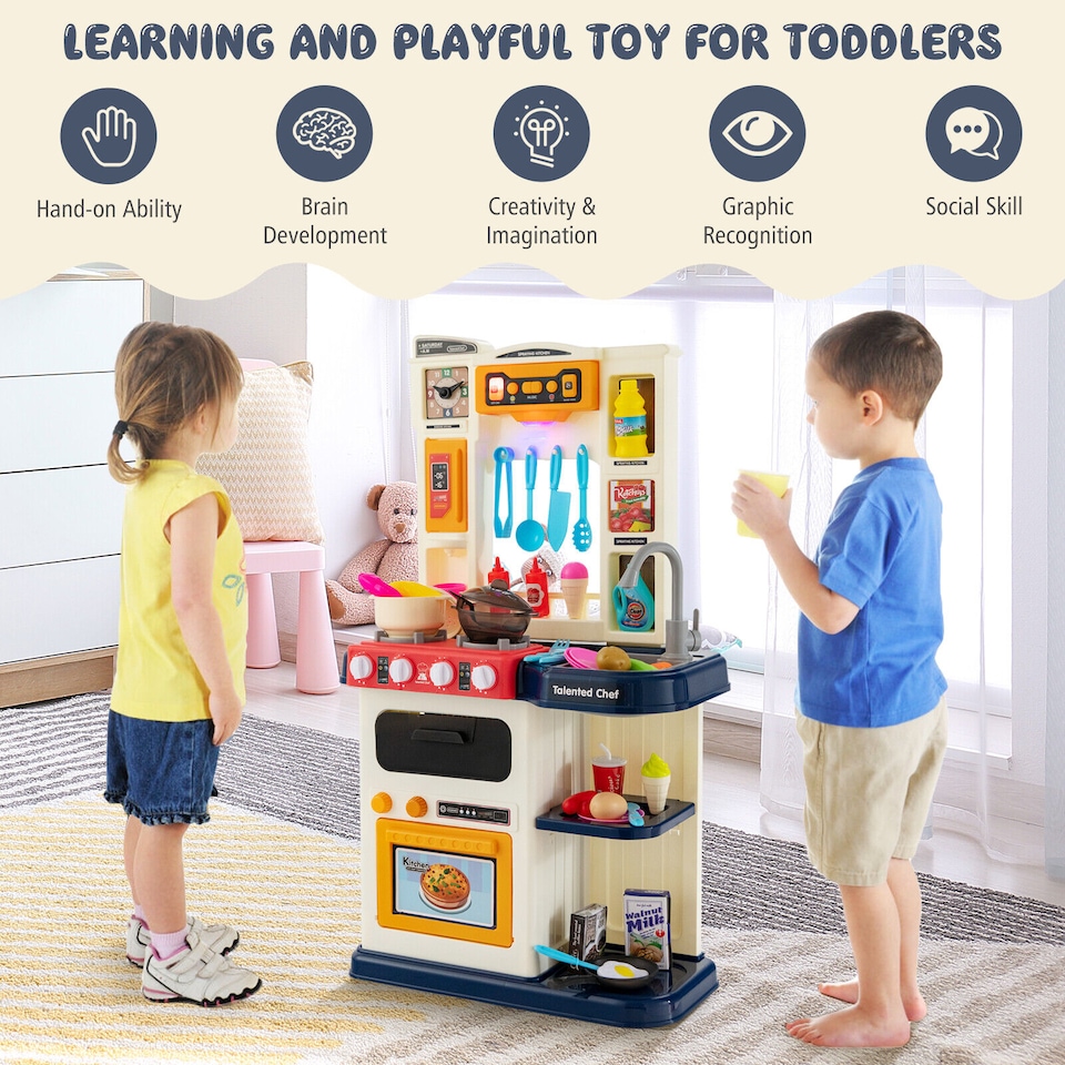 image 1 of COSTWAY 65PCS Kids Play Kitchen Children Pretend Role Play Toy Set