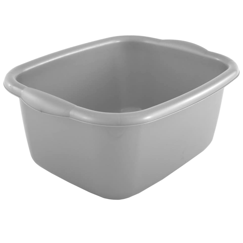 image 1 of 2 x Silver 9.5 Litre Rectangular Washing Up Bowl Complete With Integrated Carry Handles Silver
