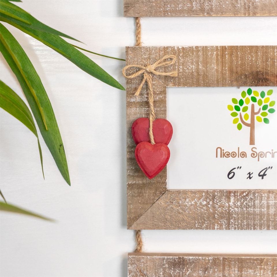 image 1 of Nicola Spring Rustic Red Hearts Hanging 3 Photo Frame - 6 x 4" - Natural