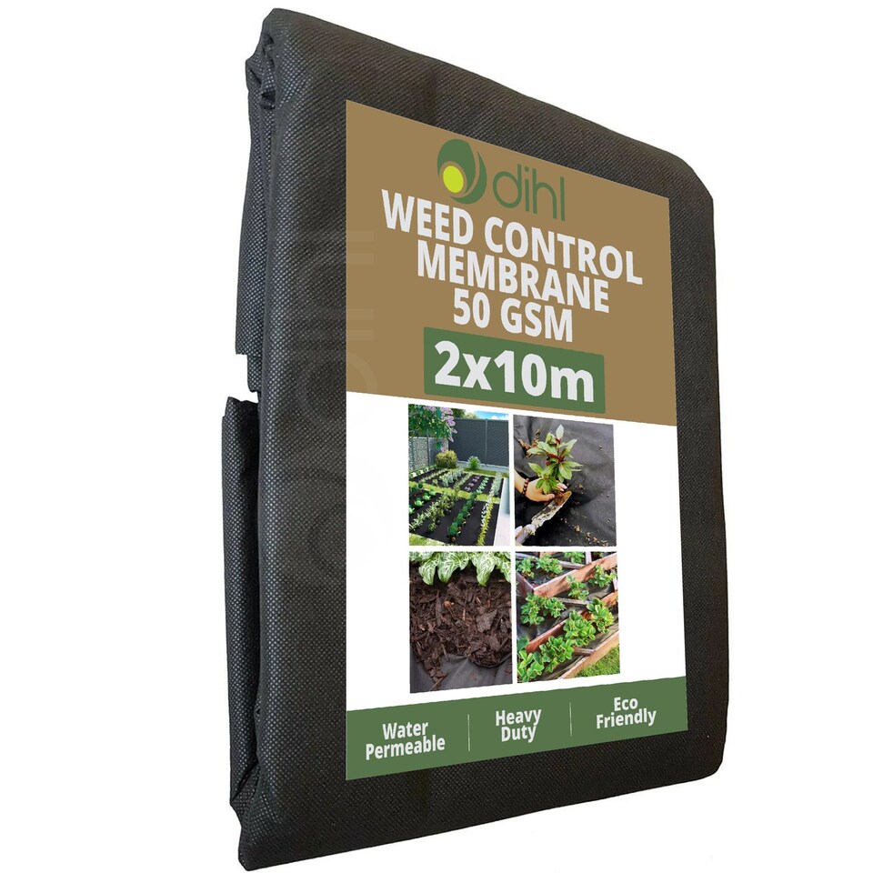 image 1 of Dihl 2M x 10M Weed Barrier Control Membrane, Non-Woven UV Stabilised Ground Cover, Black, High-Density Polypropylene. For Landscaping, Patios, Flower Beds, Grass, and More. 20MÂ² Coverage