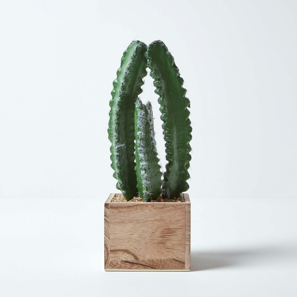 image 1 of Homescapes Artificial Cactus Plant In Wooden Pot, 33 cm Tall