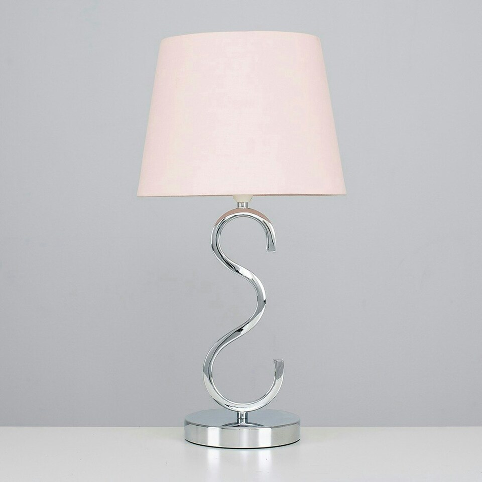 image 1 of ValueLights Modern Sleek Design Polished Chrome Touch Table Lamp With Pink Light Shade