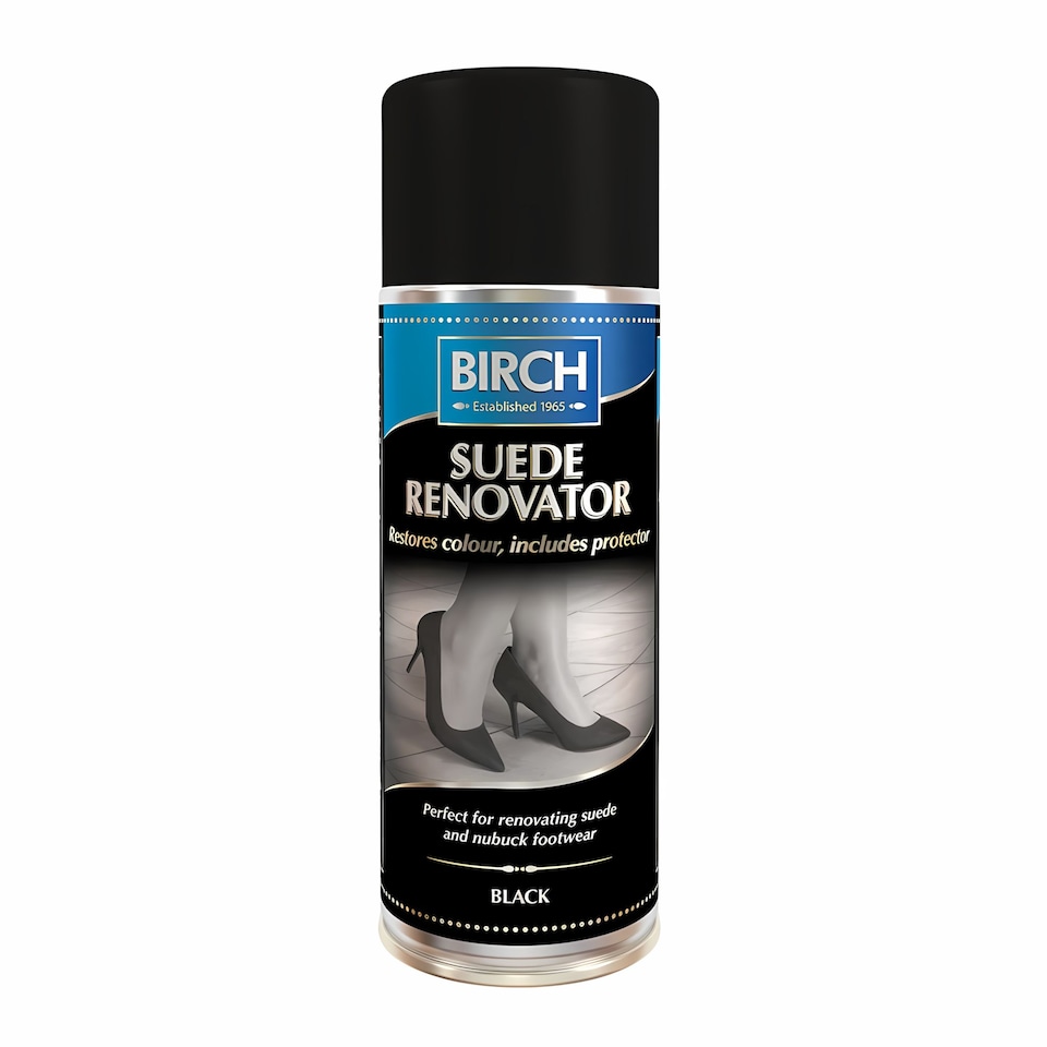 image 1 of BIRCH Black Suede Renovator Aerosol - Colour Restoration for Faded Shoes 200ml | Black