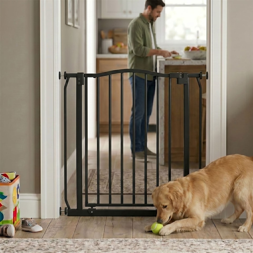 image 1 of Safetots Extra Tall Curved Top Safety Gate, 125cm - 134cm, Matt Black, Extra Tall 100cm in Height, Pressure Fit Stair Gate, Baby Gate for Doors Hallways and Spaces, Safety Barrier, Easy Installation