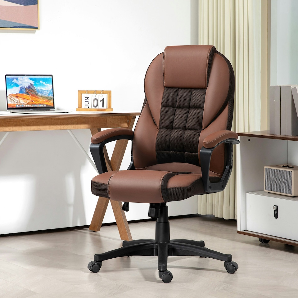image 1 of HOMCOM Executive Office Chair High Back Computer Chair with Armrests Brown
