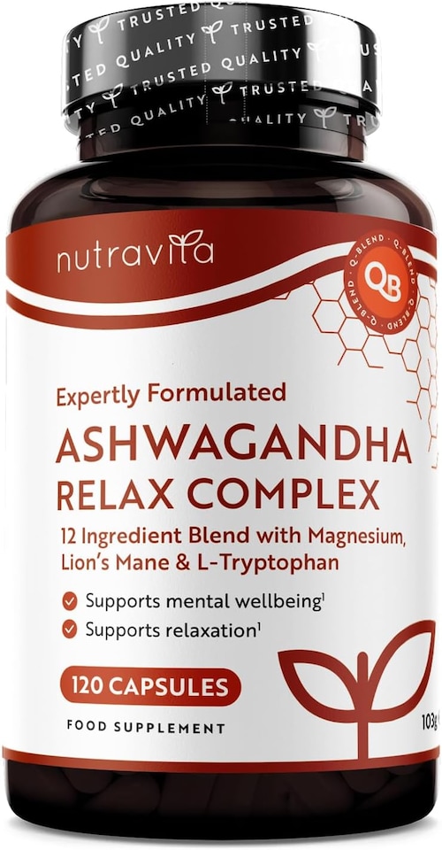 image 1 of Nutravita Ashwagandha KSM-66 7200mg Before Extraction - Relax Complex with Magnesium & L-Tryptophan - Supports Mental Wellbeing - 120 Capsules
