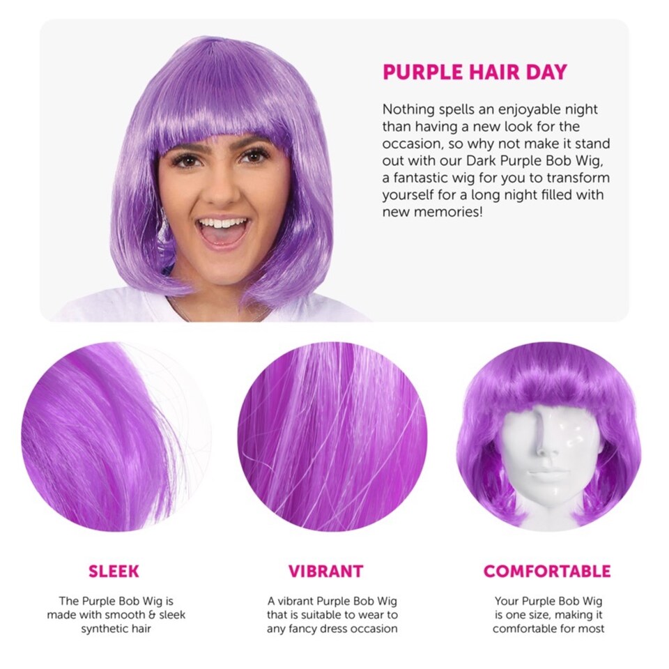 image 1 of Dark Purple Bob Wig | Purple | 1