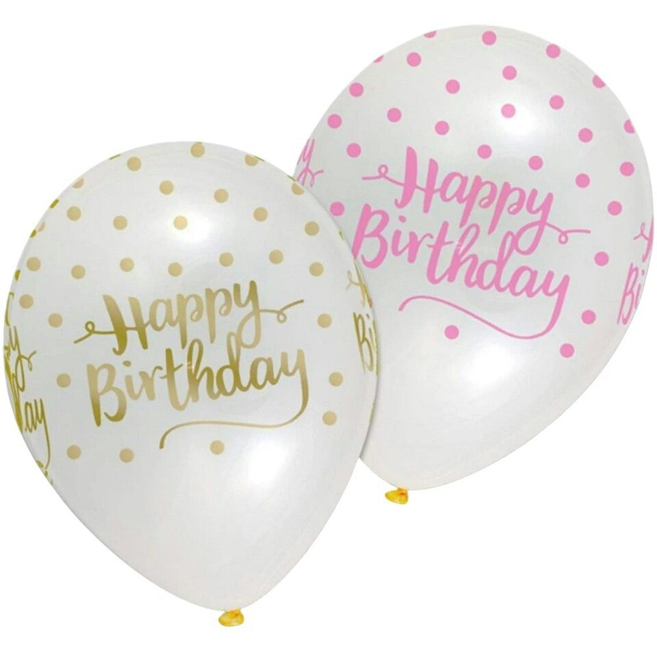 image 1 of Creative Party Latex Happy Birthday Balloon (Pack of 6) - White/Gold - One Size