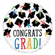 Hats Off Congrats Grad Graduation Round Foil Helium Balloon 43cm / 17 in | White