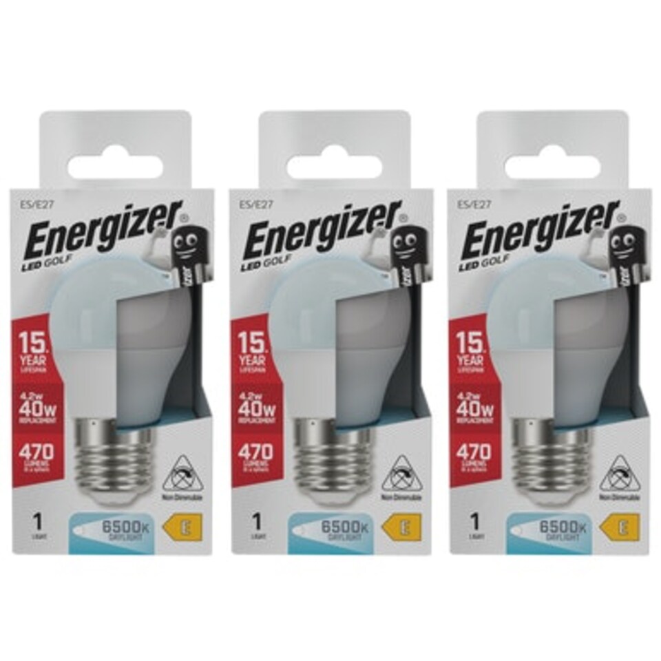 image 1 of Energizer LED Golf Ball E27 470lm 4.2W 6500K (Daylight) Light Bulb - Pack of 3