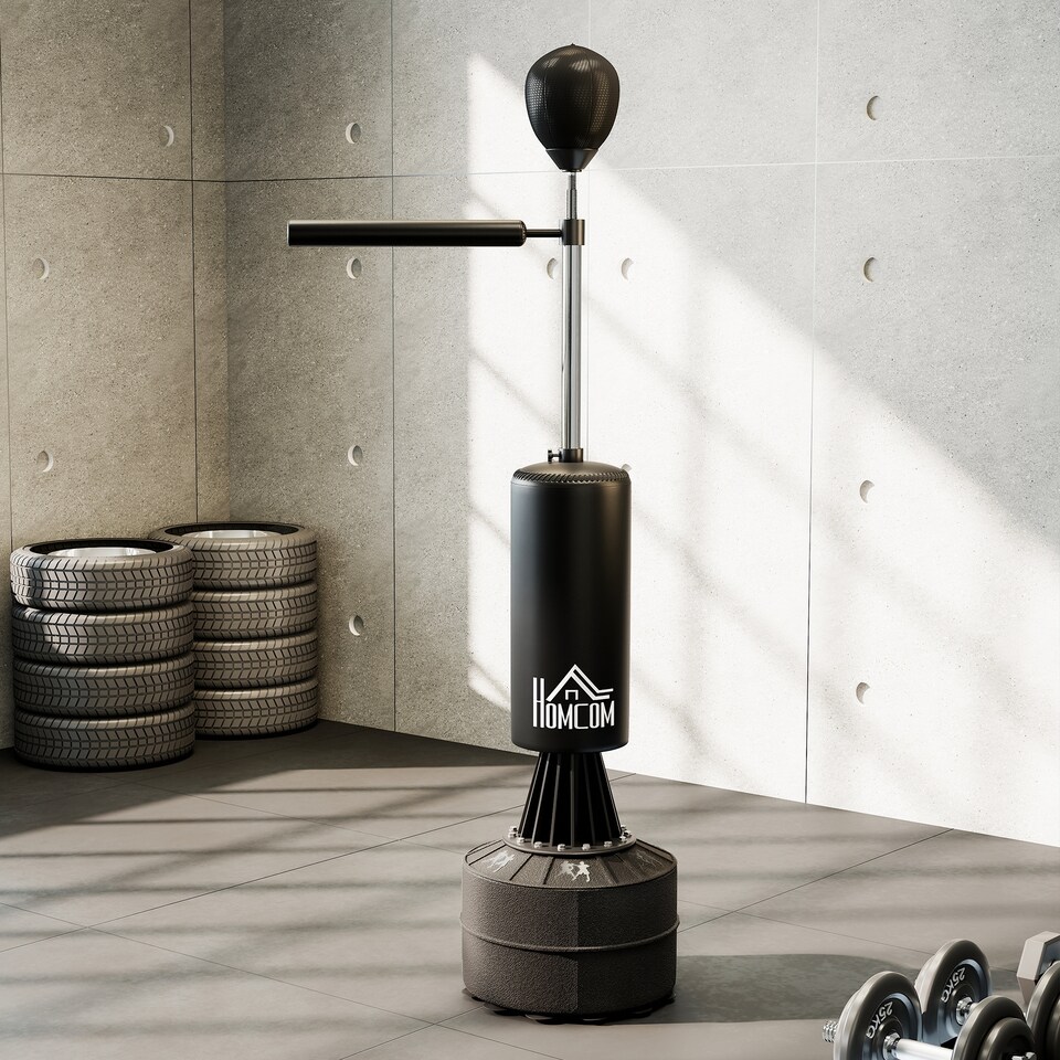 image 1 of HOMCOM Boxing Punch Bag Stand with Rotating Flexible Arm Speed Ball Waterable Base | Black | Black
