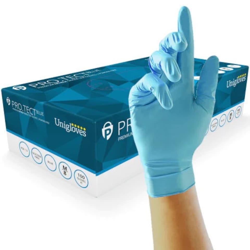 image 1 of Unigloves PRO.TECT Blue Box of 100 Nitrile Gloves