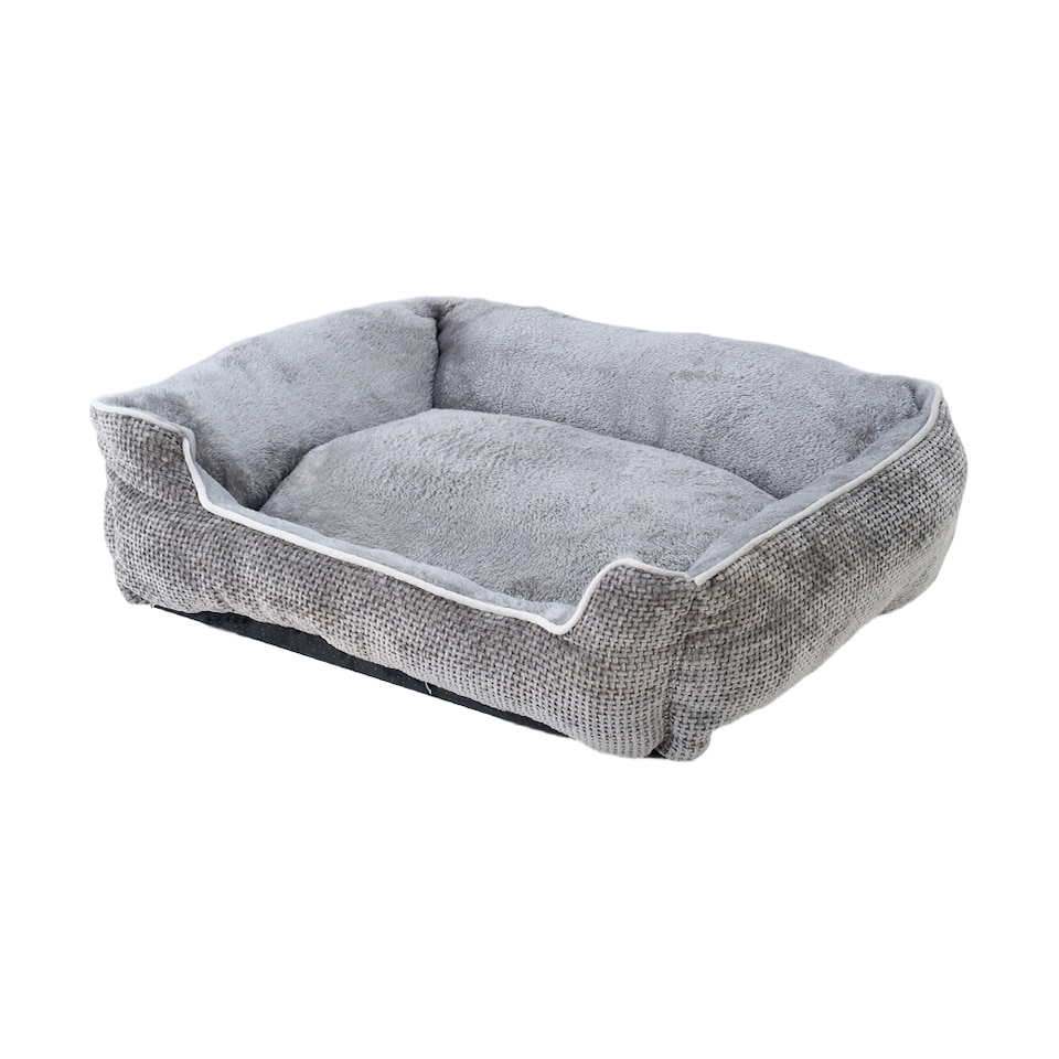 image 1 of Living and Home Linen Woven Pet Bed with Anti-Slip Bottom for Cats & Dogs | Grey | S