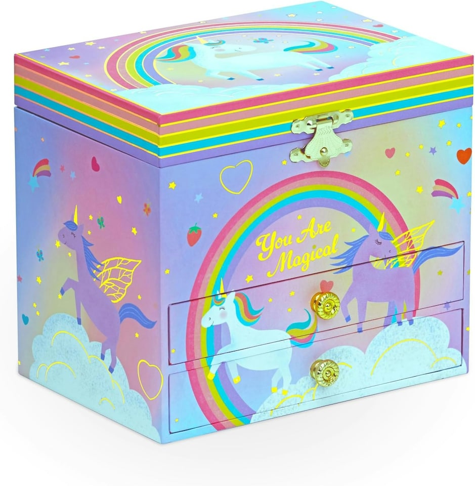 image 1 of Style Girlz Musical Jewellery Box - Unicorn Jewellery Box For Girls - Large Kids Jewellery Music Box With 2 Pullout Drawers