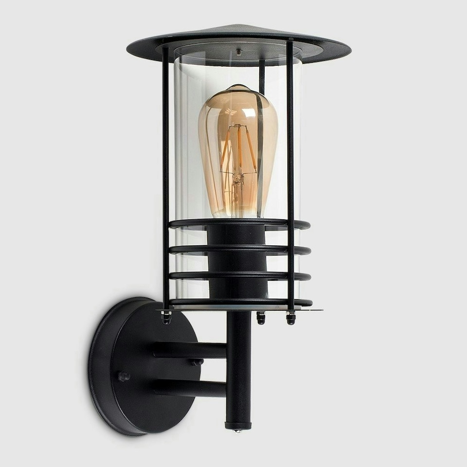 image 1 of ValueLights Black Dorset Outdoor Wall Lantern with 4W Amber Bulb Black