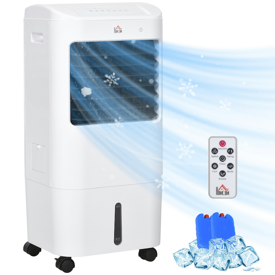 image 1 of HOMCOM Portable Air Cooler with Humidifier, Ice Packs, Oscillation, White