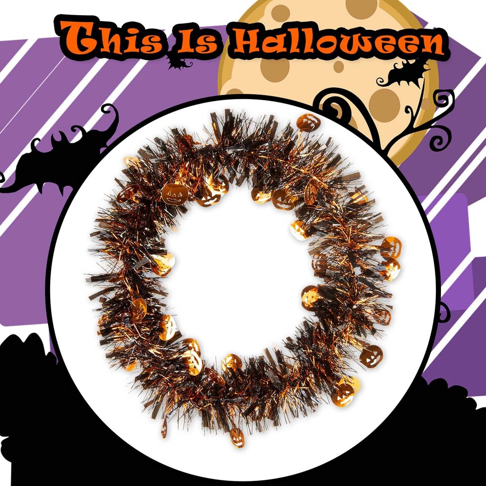 image 1 of PMS Multicoloured Halloween Tinsel Wreath, 34cm x 36cm