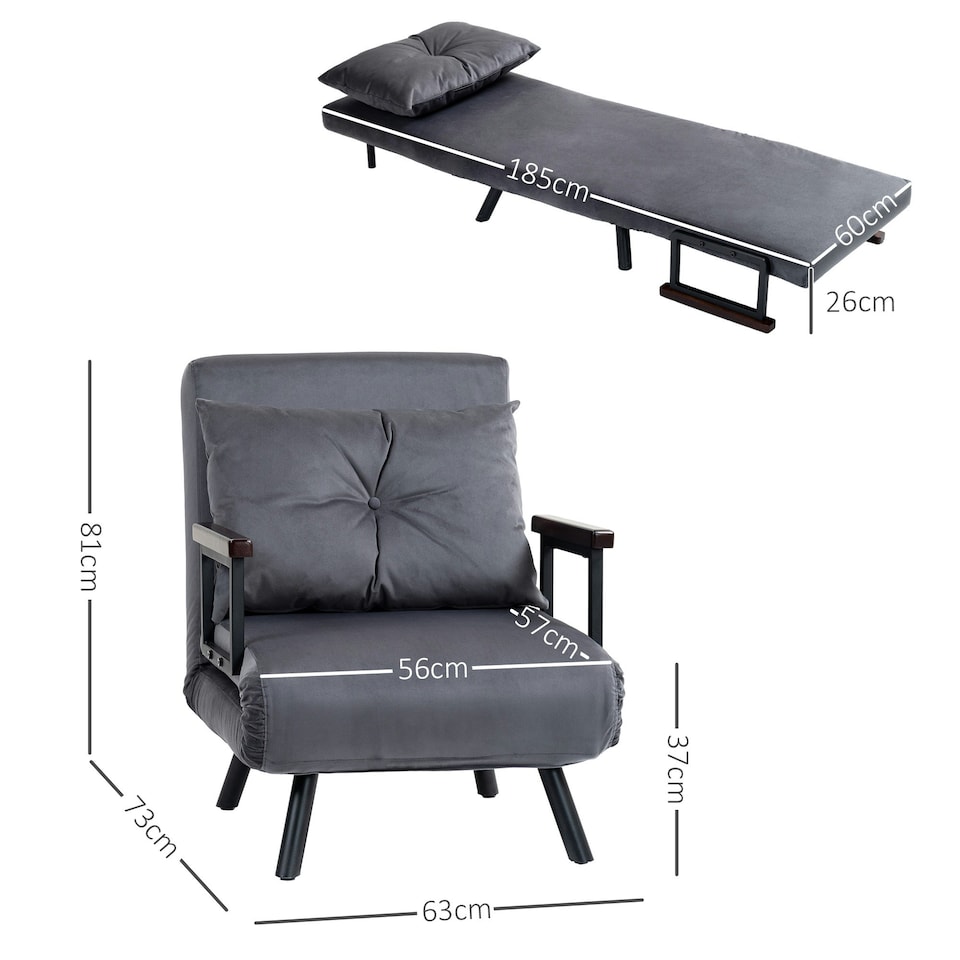 image 1 of HOMCOM Click Clack Chair Bed Settee for Living Room, Guest Room, Grey