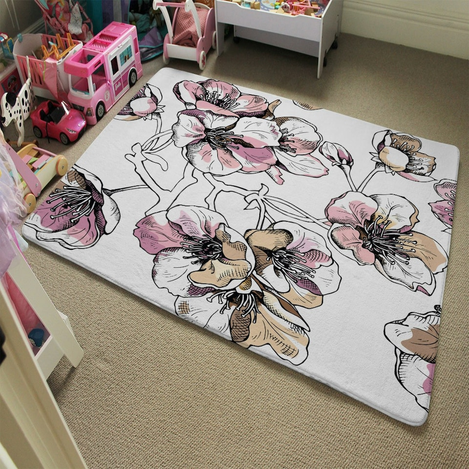 image 1 of Flower Illustration (Rug) Pink | Small: 60x110cm