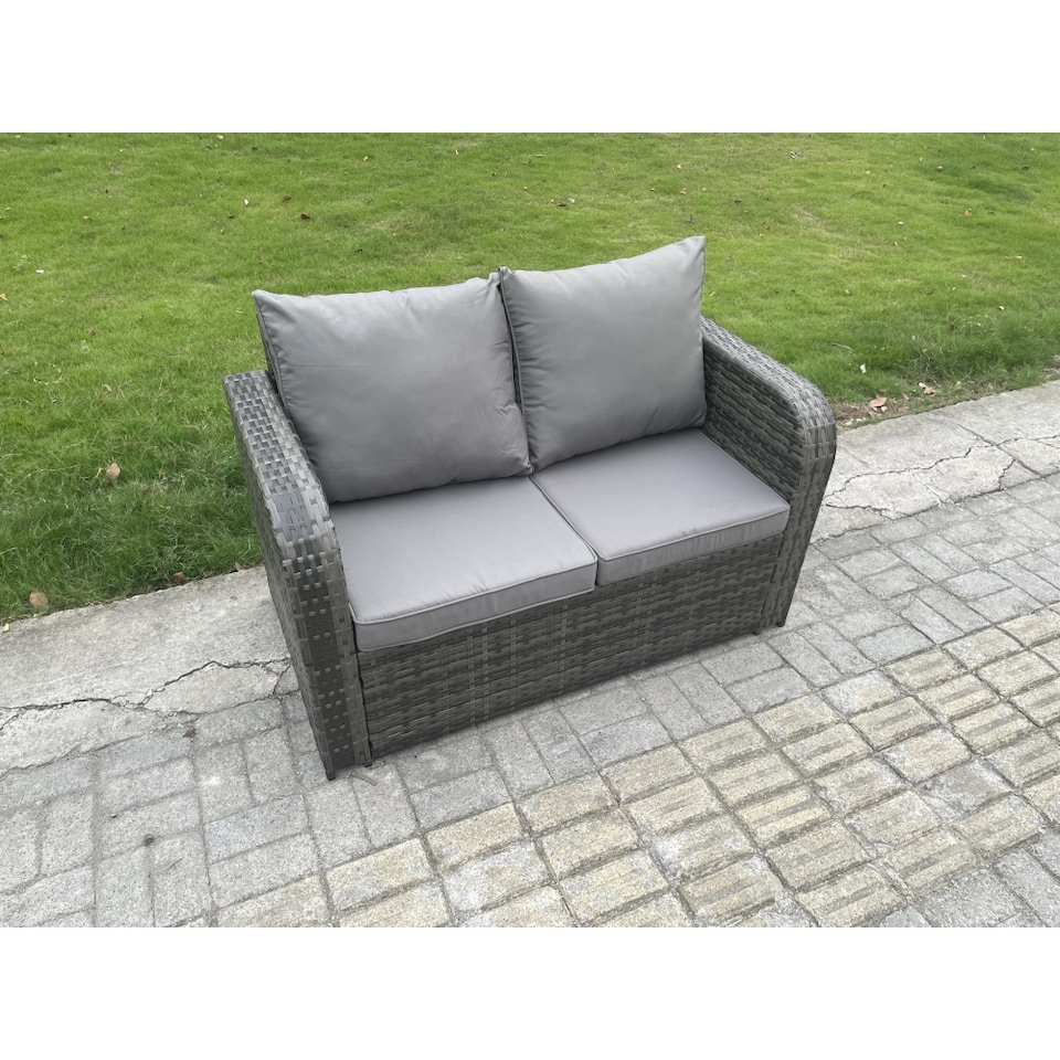 image 1 of Fimous Patio Garden Furniture Sets Wicker Outdoor Rattan Furniture Sofa Sets with Rectangular Coffee Table 2 Small Footstools