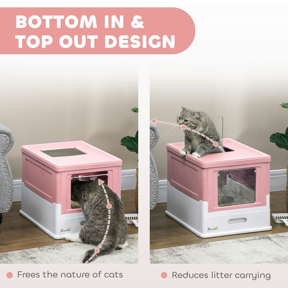 image 1 of PawHut Hooded Cat Litter Box, Pet Toilet w/ Scoop, Tray - Pink Pink