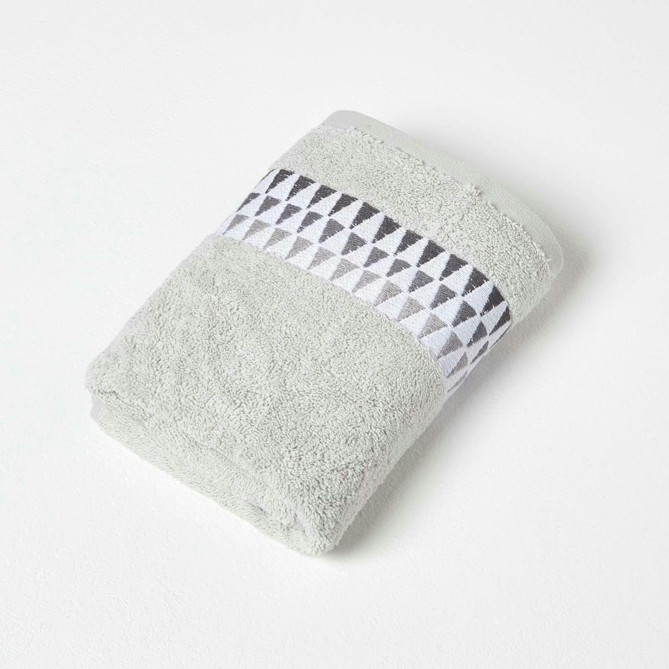 image 1 of Homescapes Geometric Cotton Hand Towel - Grey | Grey