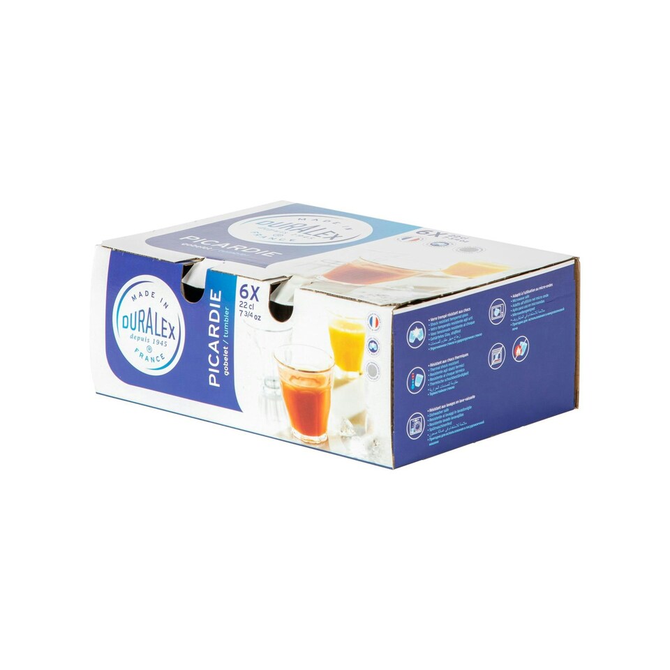 image 1 of Duralex Picardie Drinking Glasses - 200ml Tumblers for Water, Juice - Clear - Pack of 6 Clear