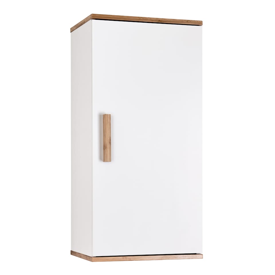 image 1 of Showerdrape Nola Matt White & Bamboo Single Wall Bathroom Cabinet | White | 1