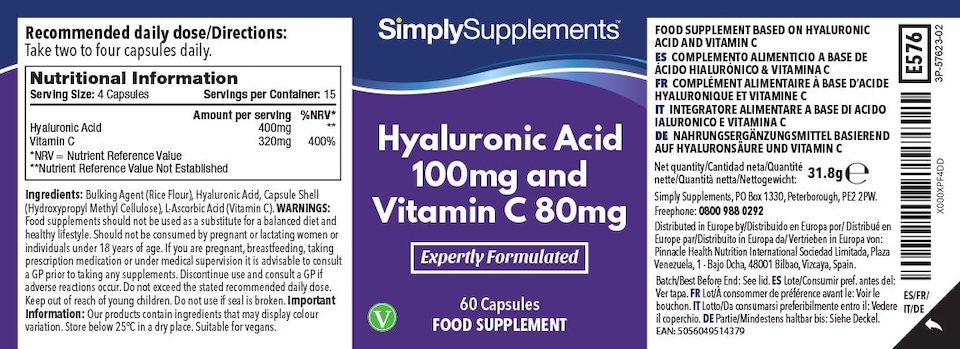 image 1 of Hyaluronic Acid 100mg with Vitamin C 80mg - 60 Capsules