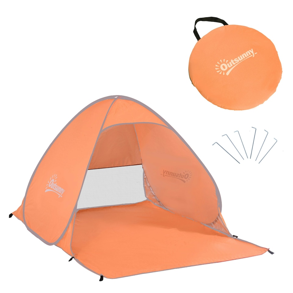 image 1 of Outsunny 2-3 Person Pop up Tent Instant Camping Tent Sun Shade Shelter Orange