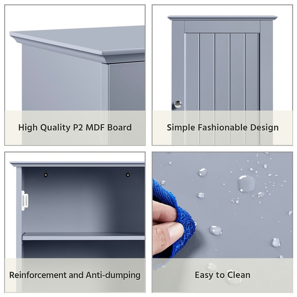 image 1 of Yaheetech Wall Mounted Cabinet with 3 Tiers Grey