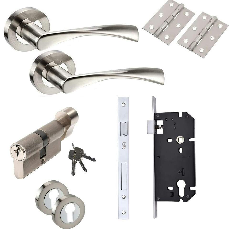 image 1 of Golden Grace Cadenza Design Bathroom Door Handles in Polished Chrome Finish with 64mm Bathroom Lock Set Grey