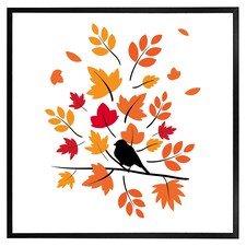 Autumn bird on branch (Picture Frame) Black | XS