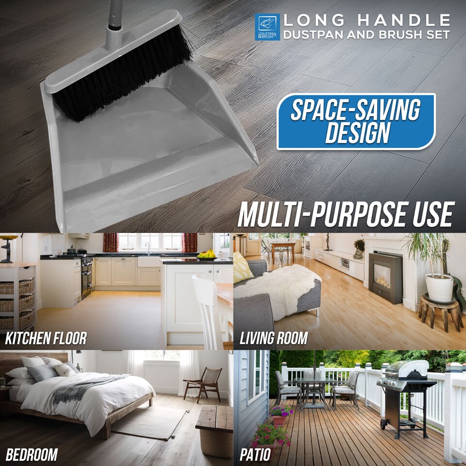 image 1 of Long Handled Upright Dustpan and Brush Set Ergonomic Standing Sweeper